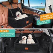Dog Car Seat for Large Medium Size Dogs, Pet Car Seat Under 55 lbs Thick Cushion, Detachable Washable Dog Booster Seat for 2 Small Dogs, Travel Dog Car Bed with Storage Pockets, 2 Safety Belts