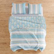 Blue Maui Quilt Set, King/Cal King Quilt + Two King Pillow Shams, Striped Coastal Design In Light Blue, Cream and Tan, Quilt Size (106 x 92), Pillow Sham Size (36 x 20), Reversible, Cotton