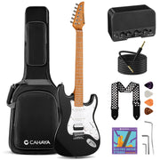 Electric Guitar Kit Beginner - 39in Guitar Set Adults with Roasted Maple Neck HSS Pickup Solid Okoume Body Electric Guitar with Gig Bag Amplifier Strap Strings Cable Picks Black