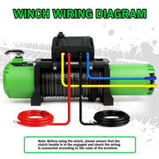 Winch 9500lb Electric Winch 12V Winch with Synthetic Rope Car Trailer Winch with Green Hawse Fairlead Wireless Remote and Wired Handle for Truck SUV