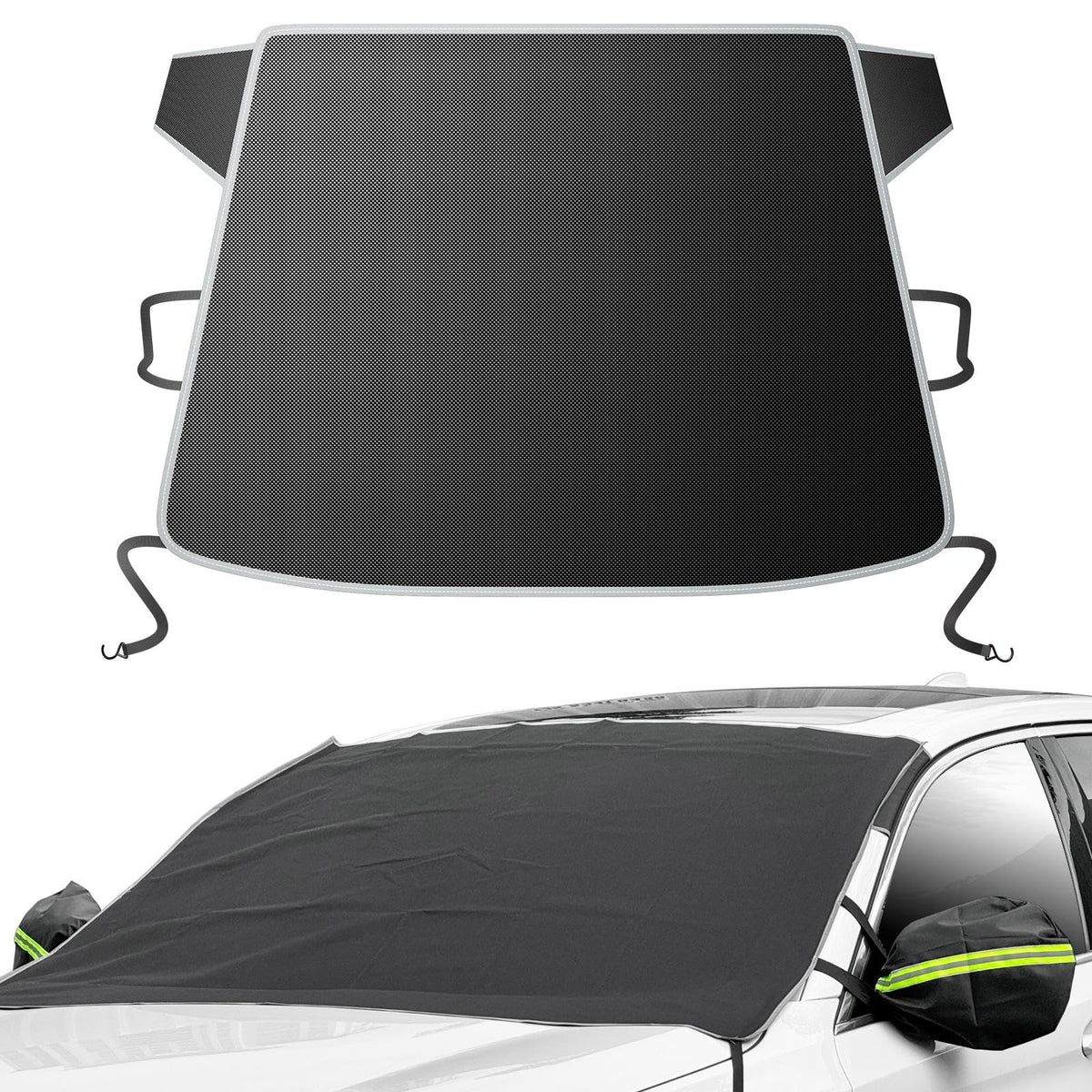 700D Oxford Fabric Car Windshield Cover for Ice and Snow, Medium Snowproof, Iceproof, Frostproof, Waterproof, With Rearview Mirror Protectors, Suitable for all Cars, Suvs, and Trucks