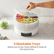 Digital Food Dehydrator, 5x12.5" Trays, 48-Hr Timer BPA-Free, 95-158°F, Jerky & Fruit, White, EFD770WD