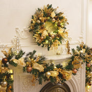 Christmas Wreaths for Front Door with Lights 24 Inch Gold Christmas Wreath Elegant wreath decorated with pinecones gold foliage and brown baubles perfect indoor & outdoor holiday decor for front door
