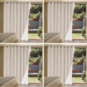 Linen Blackout Curtains Durable Thick Textured Linen Look 100% Blackout Patio Door Curtain Anti Rust Grommet Extra Wide Sliding Door Curtain Panel, Natural，W100 x L108 inch (Pack of 4)