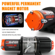 4500 lb Electric Winch Steel Cable 12V IP67 for ATV UTV Trailer SUV