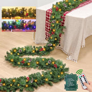 Remote Control - 18FT Long Prelit Outdoor Christmas Garland with Lights Christmas Garland for Stairs Porch Front Door 100 Warm & Colorful Lights Timer 8 Mode Thick 352 Branch 10 Pinecone 50 Berry