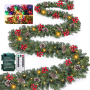 Remote Control&Extra Long-18 Ft Prelit Christmas Garland for Stairs Railing Mantle Front Door Porch Indoor Outdoor Decor 100 Warm White&Colors Switch Lights Timer 8 Modes,340 Thick Branches Tips