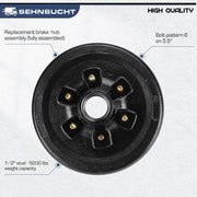 Trailer Axle Electric Brake Kit, 6-Hole, 5.5" Bolt Circle Brake Drum with 12" x 2" Self Adjusting Electric Brakes for 5200lb-6000lb Axles, Replace 12”Brake Hub Drum(A Pair)