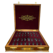 Medieval British Army Antique Copper Metal Chess Set for Adults,Handmade Pieces and Natural Solid Wooden Chess Board with Storage Inside King 3.35inc