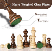 17" Wooden Chess Set, Large Handcrafted Folding Chess Board Weighted Chess Pieces with Built-in Storage Slots, Classic Tournament Board Game for Adults, Premium Tabletop Gift for Family