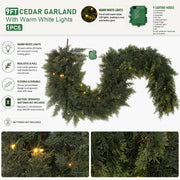 9 FT Pre-lit Christmas Garlands, Faux Cedar Pine Garland, 1 Pcs Lighted Pine Garland, Real Touch Xmas Artificial Greenery Garlands with light for Table, Winter, Outdoor, Wall, Mantle Decor