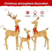 5 FT Oversized Christmas Decorations Outdoor Lighted Reindeer – 3-Piece 2D Deer Family Set with 160 Warm White LED Lights for Yard, Lawn, Garden & Porch Holiday Display - Gold