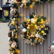 Christmas Wreaths for Front Door with Lights 24 Inch Gold Christmas Wreath Elegant wreath decorated with pinecones gold foliage and brown baubles perfect indoor & outdoor holiday decor for front door