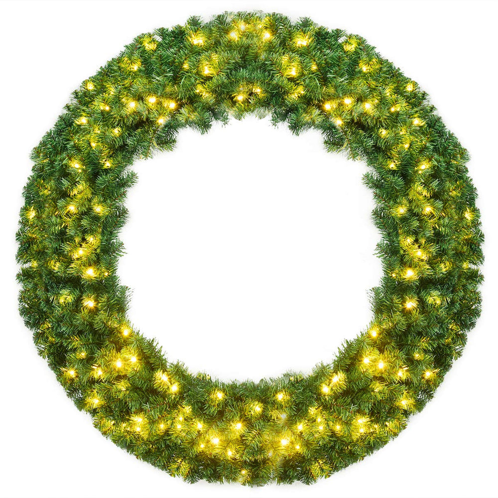 48 Inch Large Pre-Lit Christmas Wreath, Battery Operated Winter Wreaths for Front Door with 200 LED Lights and Timer, Lighted Artificial Hanging Xmas Wreath for Windows Wall Mantel Home Decor