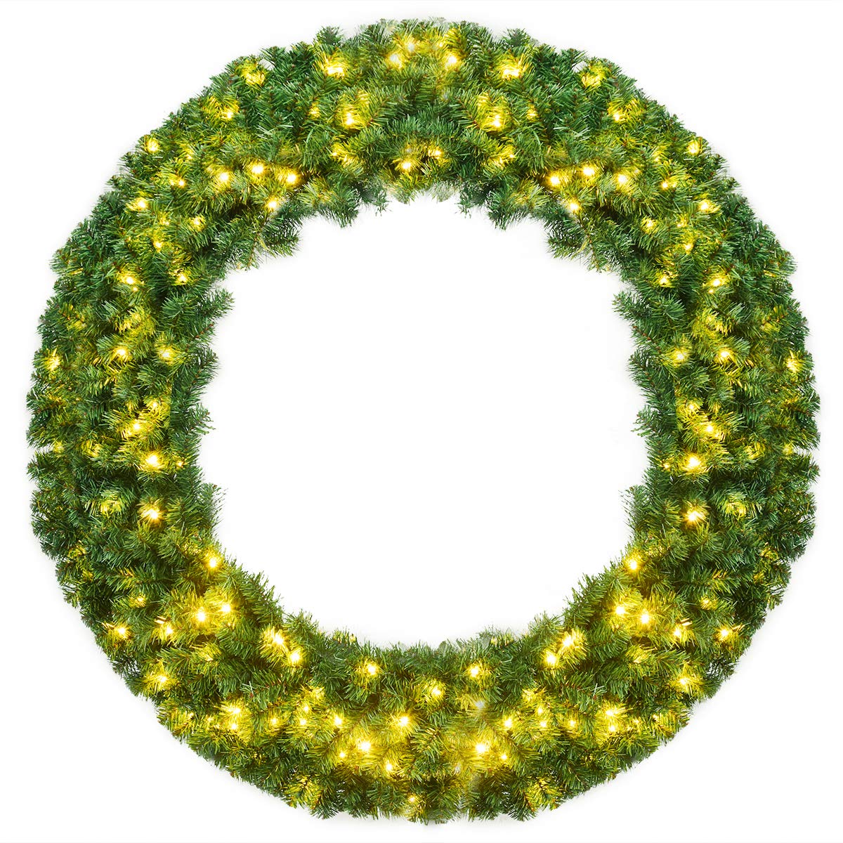 48 Inch Large Pre-Lit Christmas Wreath, Battery Operated Winter Wreaths for Front Door with 200 LED Lights and Timer, Lighted Artificial Hanging Xmas Wreath for Windows Wall Mantel Home Decor