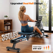 16-Level Magnetic Rowing Machine with Extended Slide Rail, LCD Monitor, Wide Seat, Gray, 330 lb Capacity