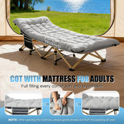 Camping Cots for Adults, 600lbs Capacity, Folding Camping Cot with Mattress, Sleeping Cots for Adults with Carry Bags for Travel,Beach,Patio,Home Office,Nap Time