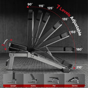 FID Adjustable Weight Bench 1300LBS Capacity for Home Gym Heavy Duty Workout Bench Press with Incline Decline Positions, 34'' Backrest and Wheels for Strength Training at Home Gym