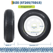 ST205/75D15 Trailer Tire and Wheel Assembly, 5 Lug, Set of 2