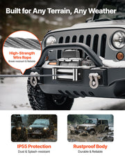 Electric Winch, 10000 lbs Load Capacity, 12V DC Truck Winch with Φ21/64 in x 65 ft Steel Rope, Wireless & Wired Remote Control, IP55 Waterproof for Towing SUV Trailer Boat Off-Road Vehicle