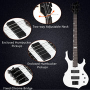 Electric Bass Guitar Full Size Flame Design Bass Guitar Kit (White)