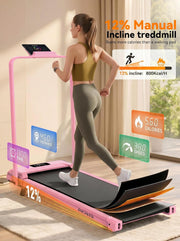 Walking Pad with Handle Bar, 3.0HP Foldable Walking Pad Treadmill with 12% Incline, 320 LBS Portable Treadmill with Shock Absorption for Home Office Small Spaces