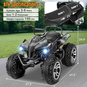 24V 4 Wheeler ATV for Kids Aged 6-8-10-14 for Outdoor Riding, Black