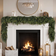 9 FT Pre-lit Christmas Garlands, Faux Cedar Pine Garland, 1 Pcs Lighted Pine Garland, Real Touch Xmas Artificial Greenery Garlands with light for Table, Winter, Outdoor, Wall, Mantle Decor