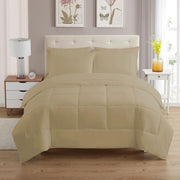 7 Piece Comforter Set Bag Solid Color All Season Soft Down Alternative Blanket & Luxurious Microfiber Bed Sheets, Taupe, King (Pack of 3)