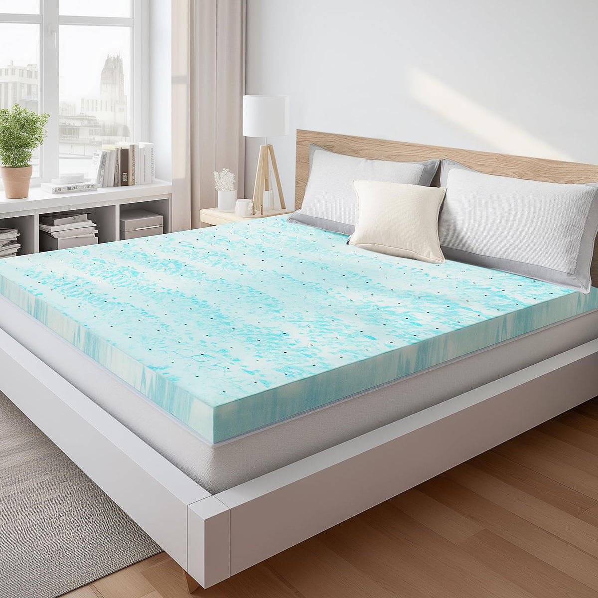 Mattress Topper King Size, Memory Foam, 3 Inch, Blue Gel Infused Cooling Pad, Ventilated, Breathable, Sleeper Sofa-Bed, RV-Bed, Thick
