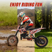 50cc Dirt Bike for Kids, 2-Stroke Mini Bike Gas Powered Off Road Motorbike Motorcycle Motorcross with Speeds up to 25 MPH for Uphill and Off-Road for Youth Riders, Support 330LBS Red