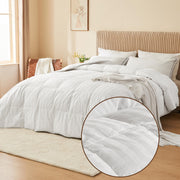 Goose Feather Down Comforter - All Season Duvet Insert, Ultra Fluffy Soft Cotton Shell Cover Luxurious Hotel Collection Comforters 500 Thread with Ties, (White Stripe, 106x90'')