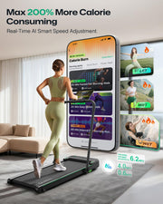 Strol 2E Smart 2-in-1 Folding Treadmill, Compact Walking Pad with Safety Handle, Plug and Play, Standing Desk Treadmill with Dual LED Display, Smart APP, Walking or Running for Home