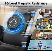 16-Level Magnetic Rowing Machine with Extended Slide Rail, LCD Monitor, Standard Seat, Gray, 350 lb Capacity