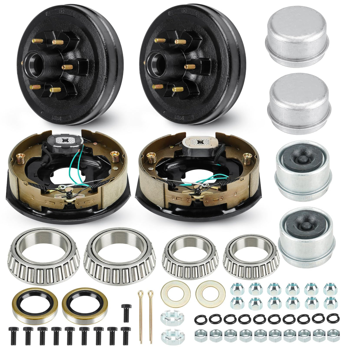 Trailer Axle Electric Brake Kit, 6-Hole, 5.5" Bolt Circle Brake Drum with 12" x 2" Self Adjusting Electric Brakes for 5200lb-6000lb Axles, Replace 12”Brake Hub Drum(A Pair)