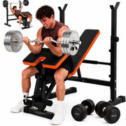 880-1980LBS ASTM-Certified All in One Weight Bench Set Home Strength Bench Press with Rack and Leg Extension/Curl Fits 5-7ft Bars for Strater to Advanced(US Stock)