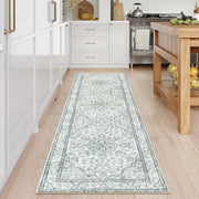 8x10 Washable Area Rug for Living Room, Woodland Deer Boho Animal Rug, Vintage Botanical Green Non-Slip Low Pile Large Carpet for Bedroom Dining Room Nursery Farmhouse Decor