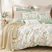 Ivory & Sage Green Natural Floral Cotton Comforter Set Queen Size 3PC, Muted Natural Botanical Reversible Design, Lightweight & Breathable Down Alternative Fill, Queen Comforter + 2 Shams