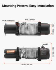 Electric Winch, 10000 lbs Load Capacity, 12V DC Truck Winch with Φ21/64 in x 65 ft Steel Rope, Wireless & Wired Remote Control, IP55 Waterproof for Towing SUV Trailer Boat Off-Road Vehicle