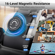 16-Level Dual-Rail Magnetic Rowing Machine, Advanced LCD Monitor, Standard Seat, Charcoal, 330 lb Capacity