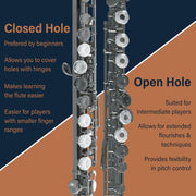 Closed Hole C Flute - Musical Instrument, Beginner/Intermediate Flute in Band & Orchestra, Nickel