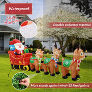 12 Ft Christmas Inflatables Outdoor Decorations Giant Blow Up Yard Decorations Inflatable Santa Claus on Sleigh and 3 Reindeer, with Built-in LED Lights for Indoor Outdoor Home Holiday Decor