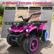 JOY 24V Kids ATV, Electric Ride On Quad, LED Headlights, Music, 5Mph Max Speed, Big Tires, Toddler 4 Wheeler, Ride On Toy Car with Front & Rear Storage, Gift for Boys Girls (Pink)