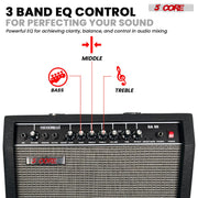 Guitar Amp 50 Watt Electric Amplifier w Built in 8" Speaker Aux Headphone Jack Portable Mini Practice Amps w Gain Bass Treble Volume and Middl