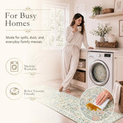 Boho Washable Rug 8x10, Large Area Rug for Living Room, Soft Floral Carpet for Bedroom Non Slip, 8 x 10 Indoor Beige Carpets for Nursery Dining Room Apartment Office Decor