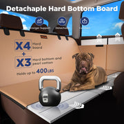 Dog Car Seat Cover for Back Seat, PU Leather Back Seat Extender Hard Bottom Holds 400LBS, Waterproof Anti-Scratch, Large Space Back Seat Pet Cover for Car, SUV, Small Truck, Brown