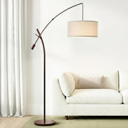 Grayson LED Floor Lamp, Modern Arc Lamp with Linen Shade for Office & Living Room, Tall, Height Adjustable Industrial Standing Lamp for Bedroom Reading, Over The Sofa - Bronze