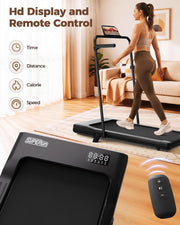 3 in 1 Under Desk Treadmill with Handrails and Incline, Portable Folding Walking Pad for Home Office, 2.5 HP Quiet Mini Treadmill with LED Display & Remote, 300 Lbs Capacity, Black