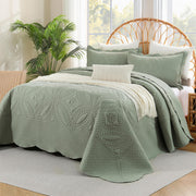Oversize King Bedspread 120"x120",3 Piece California King Quilt,Lightweight Green Quilt Set for All Season,Modern Coin Pattern Bedding Set