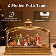 Premium Nativity Christmas Lantern, 11.5" Lighted Snow Globe with Mary Joseph Baby Jesus Scene, Musical Water Lantern with 8 Songs, 6H Timer, USB & Battery Powered, Religious Holiday Decor Gift